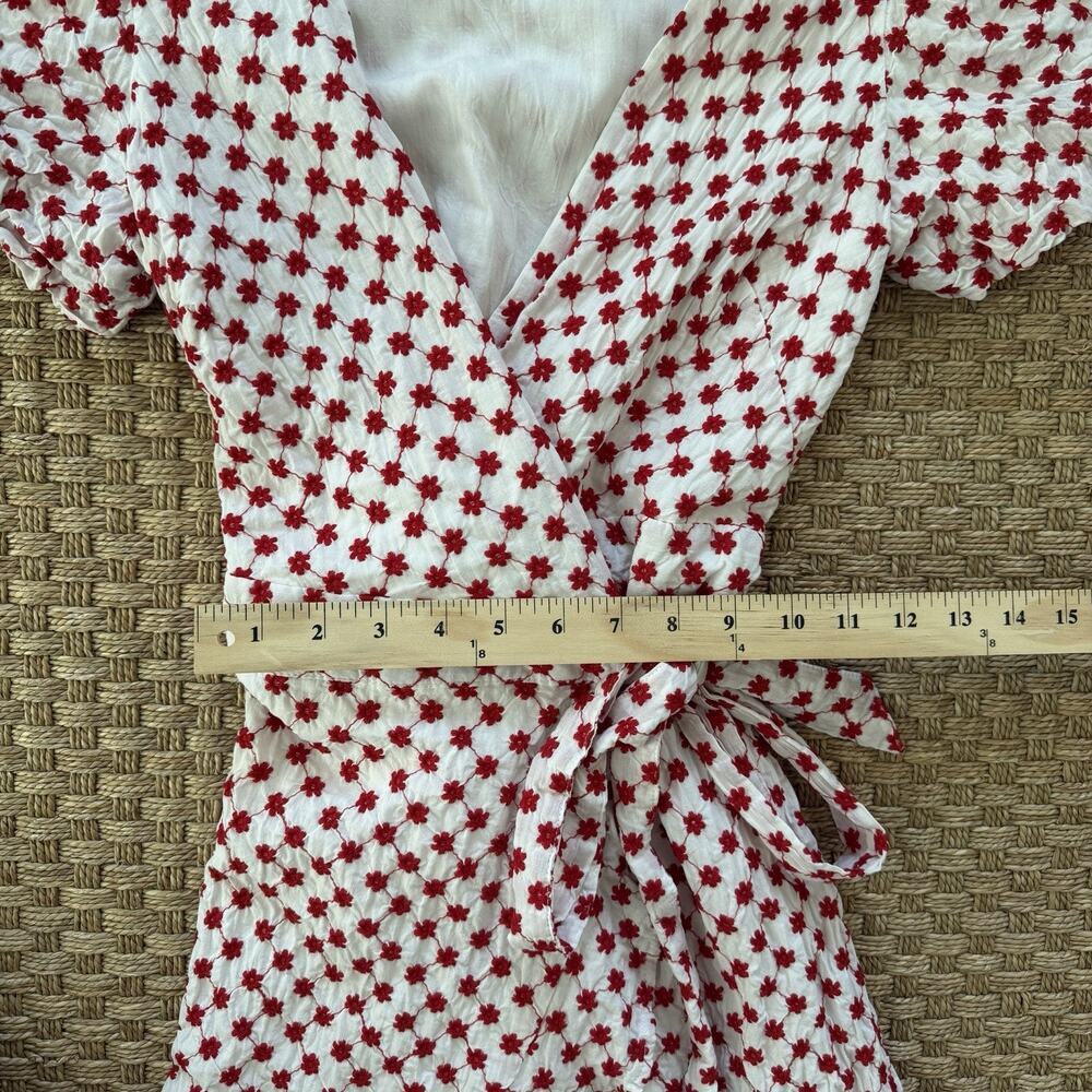Draper James RSVP Red Floral Wrap Dress Size XS Puff Sleeve - Picture 9 of 10